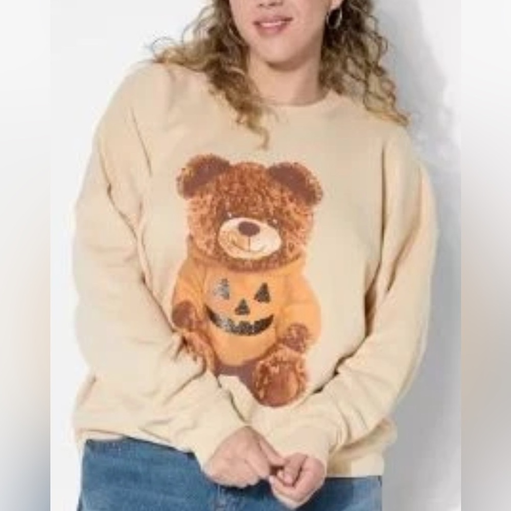 GRAYSON THREADS NWT ready bear pumpkin graphic sweatshirt -cream -XXS